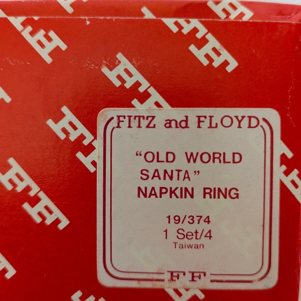 Vtg 90's Fitz and Floyd Santa Napkin Rings Old World Christmas Holiday Set of 8